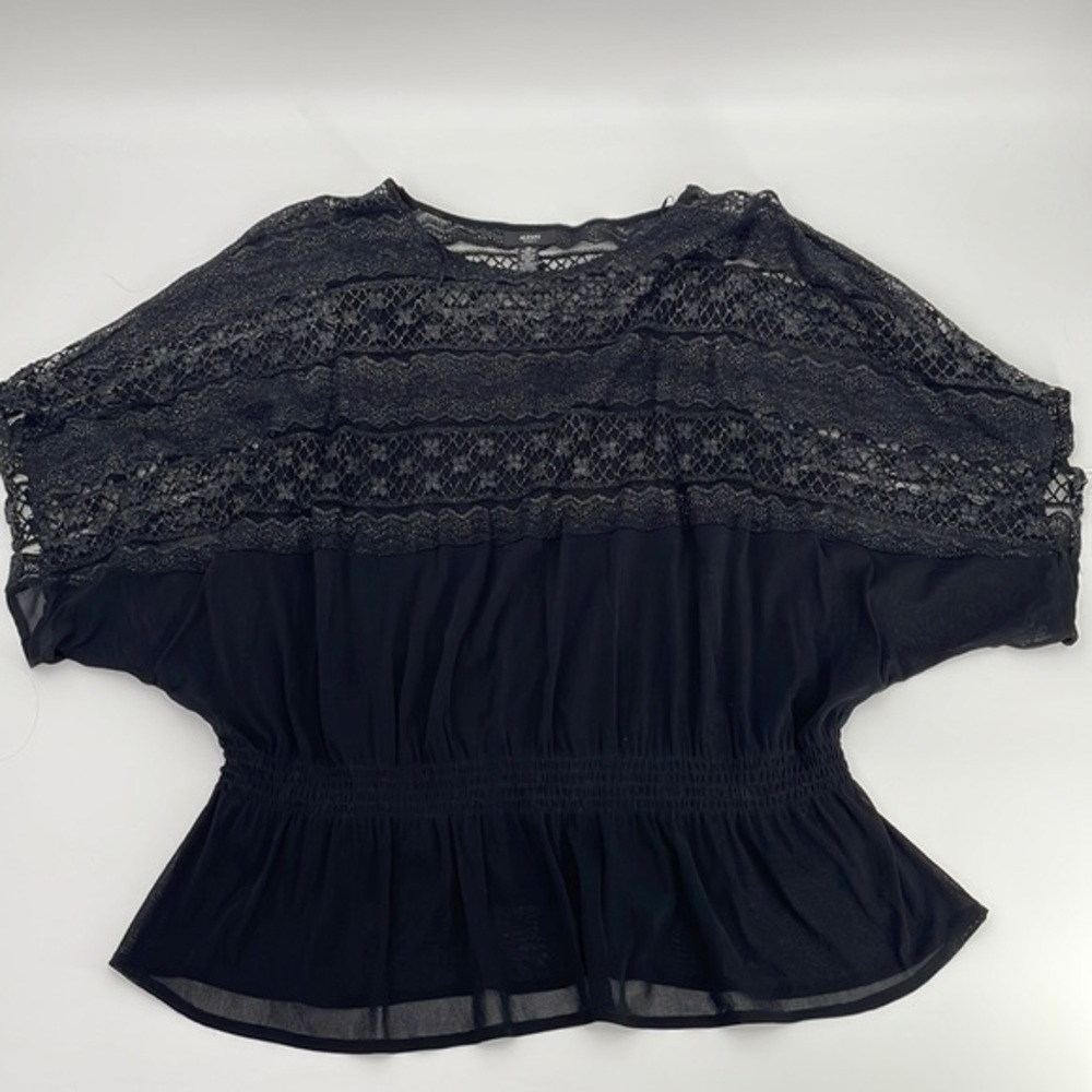 UEC Alfani black and shimmer lace sheer blouse peplum waist 3X